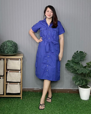 Elena Premium Linen Royal Blue Dress 0055