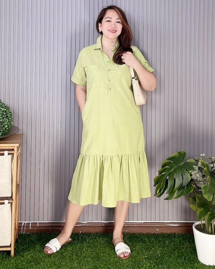 Giana Plain Avocado Green Dress 0086