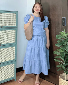 Lana Premium Linen Light Blue Top and Skirt 0004