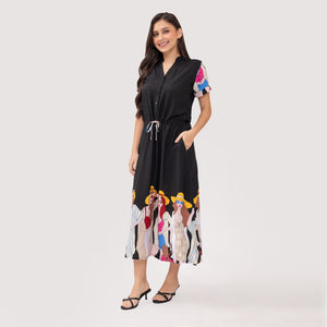Sale! Donna Senefa Printed Black Dress 0321