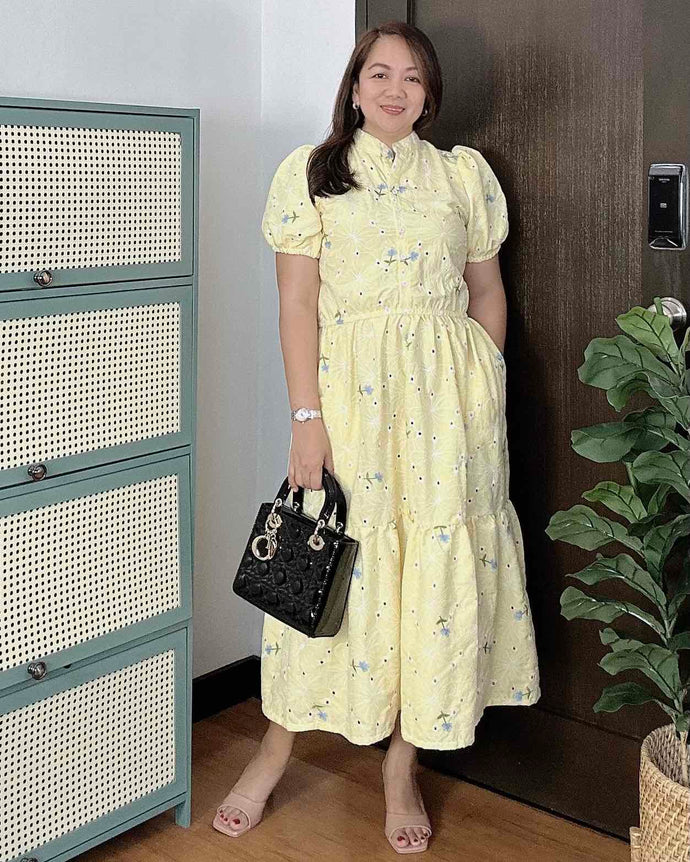 Bianca Yellow Eyelet  Midi Dress 0203
