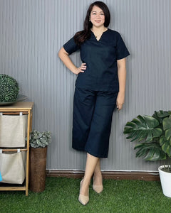 Ada Plain Navy Blue Premium Linen Coordinates 0013