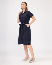 Load image into Gallery viewer, Elena Premium Linen Navy Blue Dress 0061