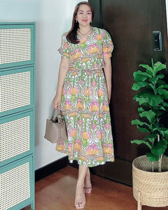 *Andi Drawstring Printed Dress 0034