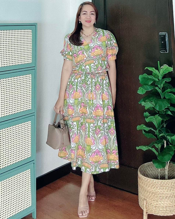 *Andi Drawstring Printed Dress 0034