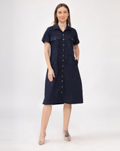 Load image into Gallery viewer, Elena Premium Linen Navy Blue Dress 0061