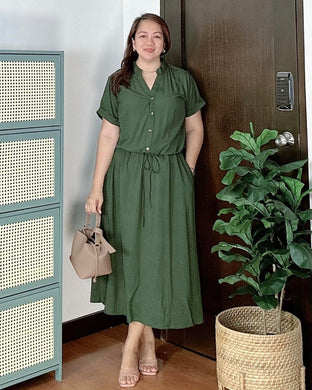 *Donna Plain Green Dress 0342