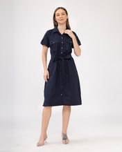 Load image into Gallery viewer, Elena Premium Linen Navy Blue Dress 0061