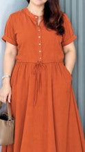 Load image into Gallery viewer, *Carmie Plain Soft Linen Rust Orange Dress 0163