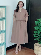 Load image into Gallery viewer, *Donna Plain Brown Drawstring Dress 0356