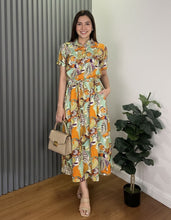 Load image into Gallery viewer, *Dahna Drawstring Printed Dress 0360