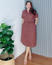 Load image into Gallery viewer, Mona Dark Brown Premium Linen Drwstring Dress 0001