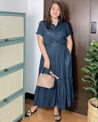 Lysa Plain Soft Dark Denim Dress 0007