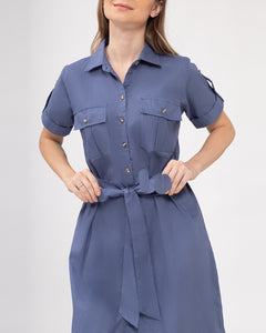 Elena Premium Linen Denim Blue Dress 0067