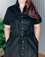 Load image into Gallery viewer, Mona Black Premium Linen Drwstring Dress 0002