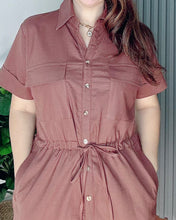 Load image into Gallery viewer, Mona Dark Brown Premium Linen Drwstring Dress 0001