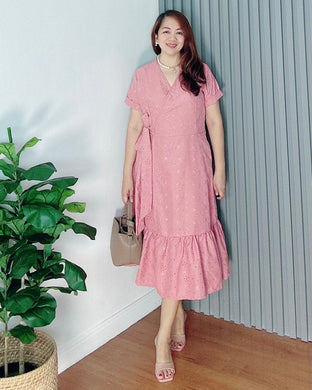 Mara Overlap Eyelet Oldrose Dress 0011