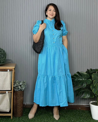 Bianca Premium Linen Sky Blue Midi Dress 0192