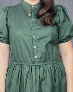 Bianca Premium Linen Emerald Green Midi Dress 0193