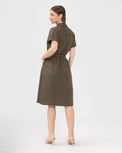 Load image into Gallery viewer, Elena Premium Linen Army Green Dress 0066