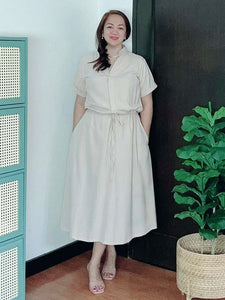 *Donna Plain Cream Drawstring Dress 0355