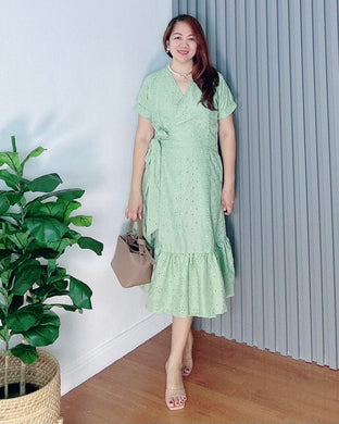 Mara Overlap Eyelet Sage Dress 0015
