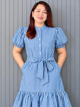 Load image into Gallery viewer, Celeste Striped Puff Sleeve Tiered Dress 0002