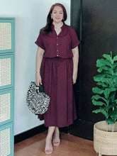 Load image into Gallery viewer, *Donna Plain Dark Choco Drawstring Dress 0358