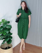Load image into Gallery viewer, Mona Emerald Green Premium Linen Drawstring Dress 0005