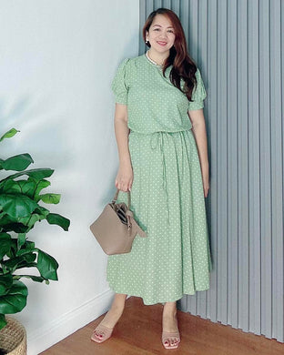 *Alexa Polka Sage Dress 0075