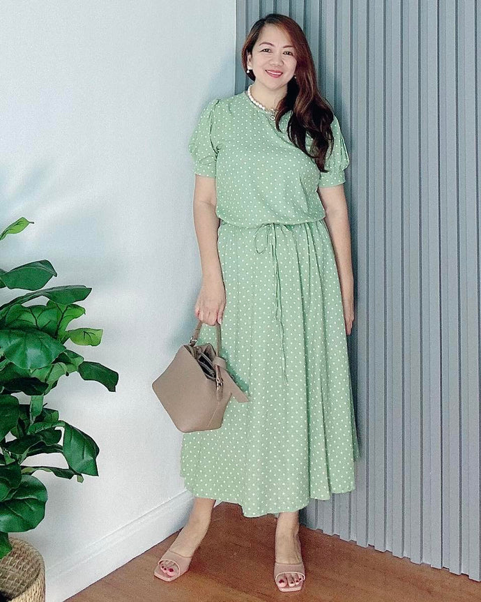 *Alexa Polka Sage Dress 0075