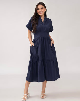 Althea Plain Navy Blue Maxi Dress 0024