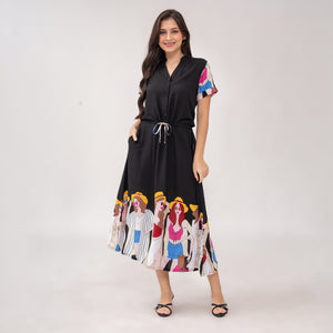 Sale! Donna Senefa Printed Black Dress 0321