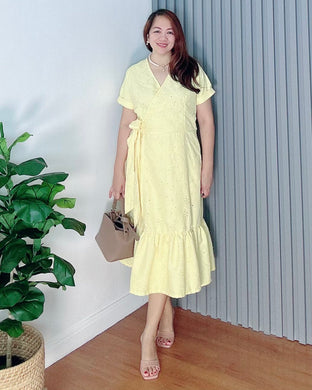 Mara Overlap Eyelet Yellow Dress 0013