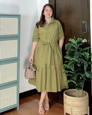 *Lucy Plain Olive Green Dress 0025