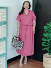 Load image into Gallery viewer, *Donna Plain Oldrose Drawstring Dress 0354