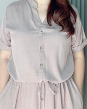Load image into Gallery viewer, *Donna Plain Taupe Drawstring Dress 0356