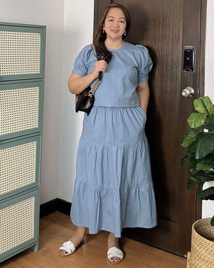 Lana Premium Linen Light Blue Top and Skirt 0004