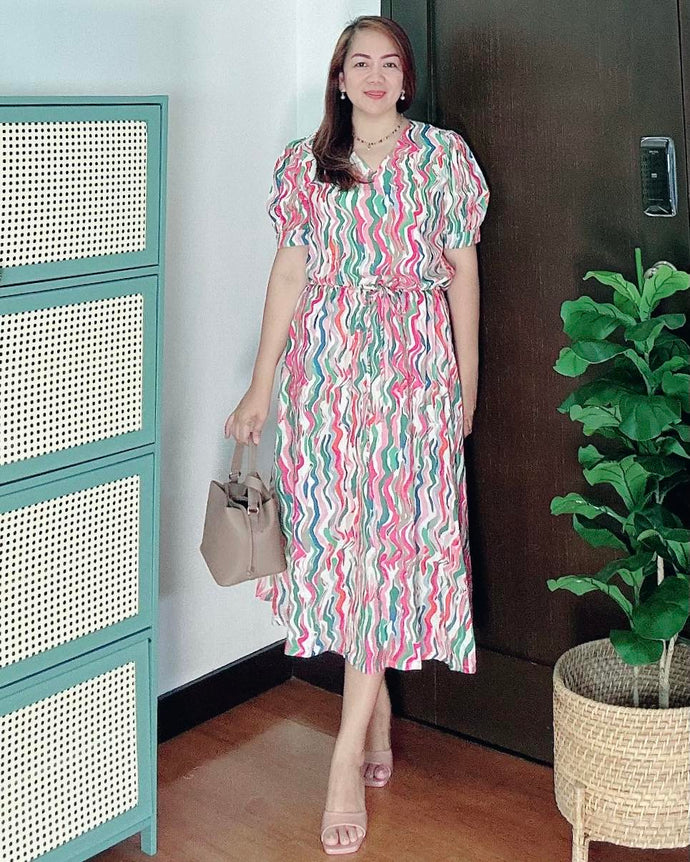 *Andi Drawstring Printed Dress 0036