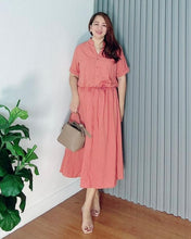 Load image into Gallery viewer, *Donna Plain Salmon Drawstring Dress 0376