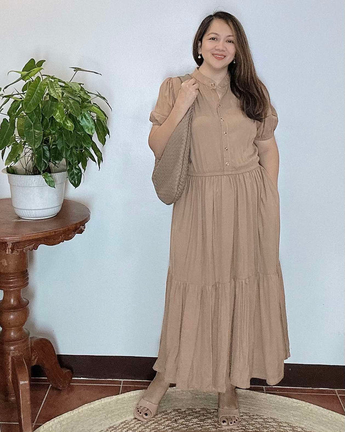 Bianca Plain Brown Midi Dress 0235