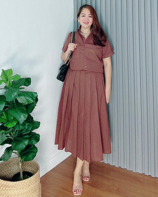 Trisha Dark Brown Premium Linen  Top and Skirt Coordinates 0023