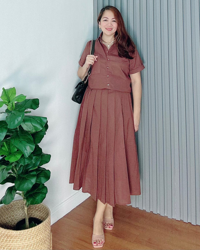 Trisha Dark Brown Premium Linen  Top and Skirt Coordinates 0023