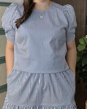 Load image into Gallery viewer, Lana Striped Blue Top and Skirt 0032