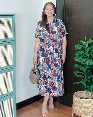 *Dahna Drawstring Printed Dress 0352