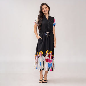 Sale! Donna Senefa Printed Black Dress 0321