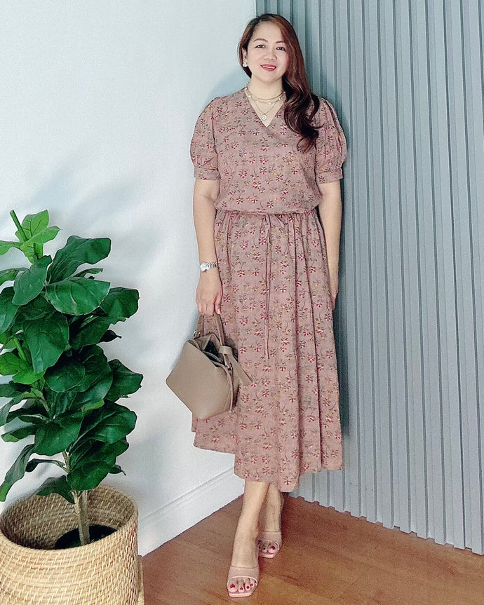 *Andi Drawstring Printed Dress 0041