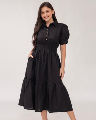 Diana Maxi Premium Linen Black Dress 0028