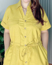 Load image into Gallery viewer, Mona Mustard Premium Linen Drawstring Dress 0003