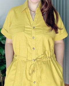 Mona Mustard Premium Linen Drawstring Dress 0003